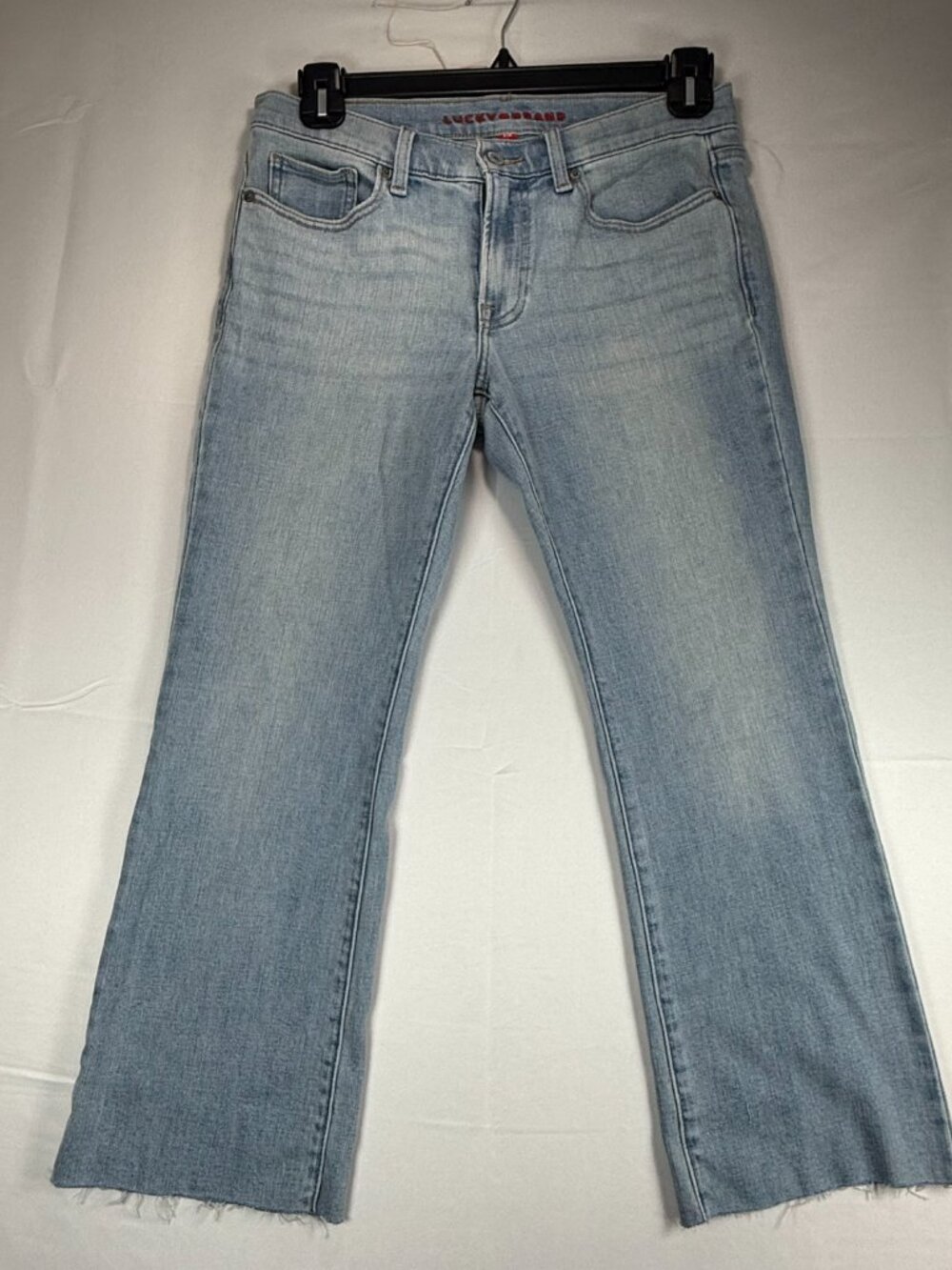 Lucky Brand Sweet Kick Crop Jeans Womens 8/29 Blue Denim Mid Rise Frayed Hem